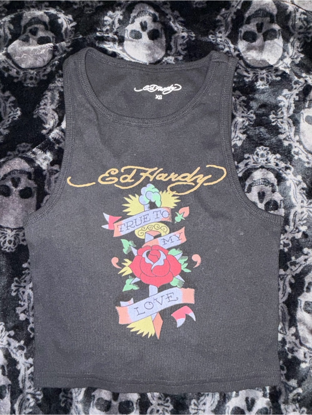 Ed Hardy Girls' Black Graphic Tank Top - 'True To My Love'